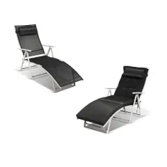 Tangkula 2PCS Cushioned Folding Chaise Lounge Chair Adjustable Recliner