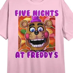 Five Nights At Freddy's Freddy Face On Colorful Background Crew Neck Short Sleeve Cradle Pink Women's Night Shirt