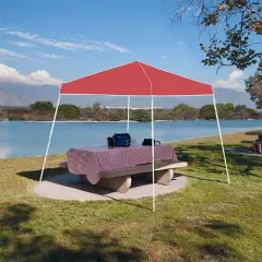 Z-Shade 10 x 10 Foot Push Button Angled Leg Instant Shade Outdoor Canopy Tent Portable Shelter with Steel Frame and Storage Bag, Red