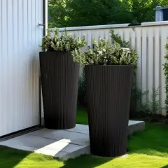 NAYSAYE Planter 2PCS Tall Indoor and Outdoor Planter Pot Large Flower Cone Striped Plastic Flower Pot for Home Garden Patio