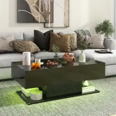Costway LED Coffee Table with 2 Drawers 20-Color Dimmable LED Lights & Remote Control White/Black