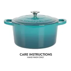 Crock-Pot 6qt Artisan Round Dutch Oven Teal Ombre: Enamel Surface, Oven-Safe, Gas & Electric Compatible, 14" Diameter