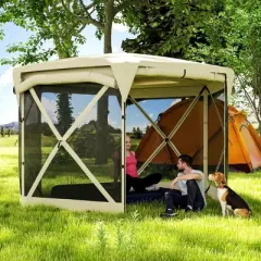 Outsunny 11 x 11ft Pop Up Gazebo Screen Tent with Removable Roof Cover, 4 Roll-up Wind Panels for Camping, Patio, Backyard, Lawn