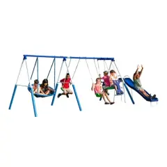 XDP Recreation Outdoor All Star Playground Backyard Kids Toddler Play/Swing Set, Space Rider, Super Disc Swing, Slide, 7 Children, Ages 3 to 8