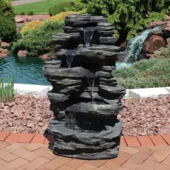 Sunnydaze 39"H Electric Polystone Rock Falls Waterfall Outdoor Water Fountain with LED Lights