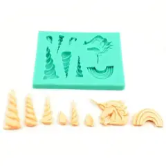 O'Creme Unicorn Head, Ears and Horns, and Rainbow Silicone Fondant Mold - 2" x 2" - Green