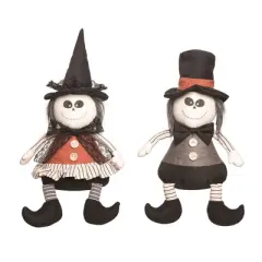 Transpac Plush Spooky Skeleton Sitter Set of 2 Halloween Home Decorations for Festive Decor