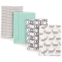 Hudson Baby Infant Boy Cotton Flannel Burp Cloths 4pk, Gray Whale, One Size