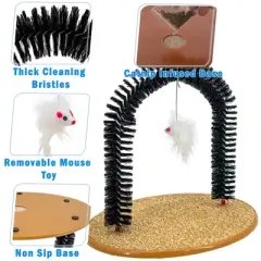 5 Star Super Deals Perfect Cat Self Grooming Arch Post with Mouse Toy, Bristles, Scratch Pad and Catnip - For Brushing, and Massage & Stress Relief.