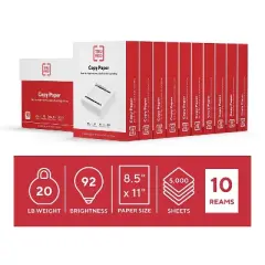 TRU RED 8.5" x 11" Copy Paper 20 lbs. 92 Brightness 500 Sheets/Ream 10 Reams/Carton (TR56958)