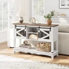 Farmhouse Entryway Console Table with Storage,46" Rustic Sofa Table with Sliding Barn Doors,Cabinet Organizer for Entryway,Living Room and Hallway