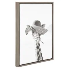Sarifa Giraffe Framed Canvas Art Gray (24"x18") - Uniek