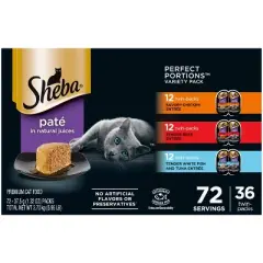 Sheba Perfect Portions Pate Fish, Seafood, Tuna, Beef and Chicken Flavor Variety Pack Wet Cat Food - 2.6oz/36ct