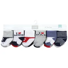 Hudson Baby Infant Boy Cotton Rich Newborn and Terry Socks, Mom  Dad Boy Navy Red