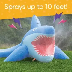HearthSong 8-Foot Giant Inflatable Mister Shark Sprinkler for Kids' Outdoor Active Water Play