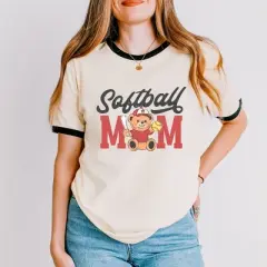 Simply Sage Market Women's Softball Mom Teddy Bear Short Sleeve Ringer Tee