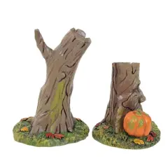 Department 56 Villages 4.0 Inch Scary Stumps Halloween Halloween Village , Halloween Decor Spooky Leaves Pumpkin Tree (2PC)