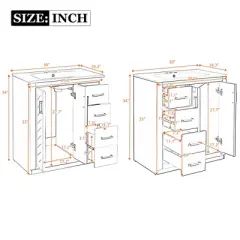 Mshliw 60 Inch Double Bathroom Vanity with Ceramic Sink Combo, Modern Freestanding Cabinet with 6 Drawers and 4 Soft Close Doors, Solid Wood Frame
