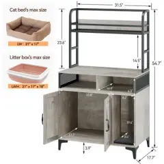 COZONY 55" Tall Cat Litter Box Enclosure &mdash; Hidden Cat House with Shelves, Doors & Scratch Pad, Wood Storage Furniture for Indoor Use, Grey