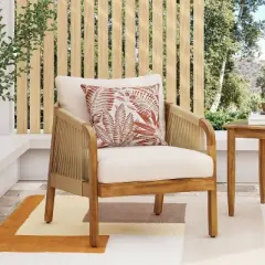 Christopher Knight Home Jabe Outdoor Acacia Wood and Wicker Club Chair with Cushions