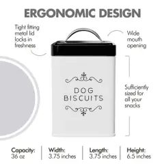 Amici Pet Sparky Dog Biscuits Metal Storage Canister, 36 oz. , White & Black