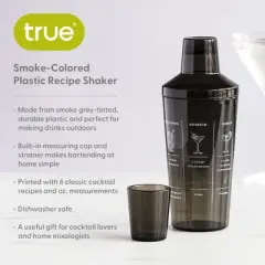 True Smoke Recipe Shaker, Tinted Plastic Cocktail Shaker, Includes 7 Drink Recipes with Measurements, Gray Finish