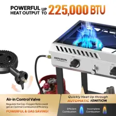 ROVSUN 3 Burner Outdoor Propane Gas Stove with Ignition, Regulator & Shelf, 225,000 BTU Powerful Stand Cooker for Backyard Patio Cooking Home Brewing