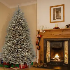 National Tree Company 7.5' PreLit Dunhill Fir Blue Hinged Artificial Christmas Tree with 900 Clear Lights 2514 Tips