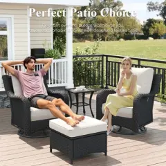 LayinSun Wicker Outdoor Furniture Set with 6-inch Comfy Cushions, High Back Patio Furniture Set with Swivel Rocking Chairs and Side Table