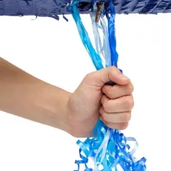 Blue Panda Small Pull String Number 6 Pinata for Boys and Girls 6th Birthday Party Decorations, Table Centerpieces, Favors, Gradient Blue, 11x17x3 in