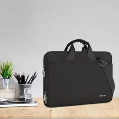 360 Protective Laptop Shoulder Bag ,Matching Color Sleeve with Belt, Black