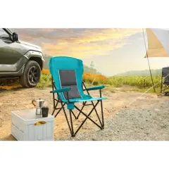 Portable Folding Camping Chair, Cushioned Seat & Back with Cup Holder for Outdoor, Chair Support 250LBS, Carry Bag Included
