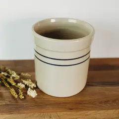 Martinez Pottery Blue Stripe Stoneware Pickling Fermenting Crock .75 Gallon