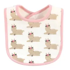 Hudson Baby Infant Girl Cotton Bib and Headband Set 5pk, Fawn, One Size