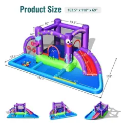 Costway Inflatable Water Slide Castle Kids Bounce House w/ Octopus Style Blower Excluded