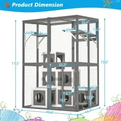 Akoasm Wooden Cat Cage & Playpen With Jumping Platforms,7 Napping Houses And Condo Shelter Outdoor-Grey
