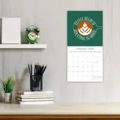 2026 Square Wall Calendar, Coffee, 16-Month Funny Corner Theme with 180 Reminder Stickers (12x12 In)