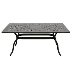 7pc Outdoor Dining Set with 67" Modern Ornate Mesh Aluminum Rectangular Table & Modern Chairs - Black - Oakland Living