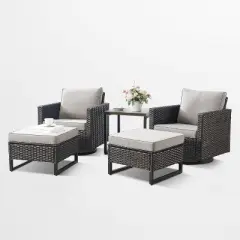 POCASSY All Weather Brown Wicker Patio Furniture Set, Outdoor Conversation Set with Swivel Chairs Set of 2 and Comfort Seat Cushion for Porch Balcony