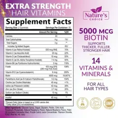 Sugar Bear Hair Gummies 5000mcg Biotin Vitamins C & E for Hair, Skin, & Nails - 60 Gummies By Nature's Choice