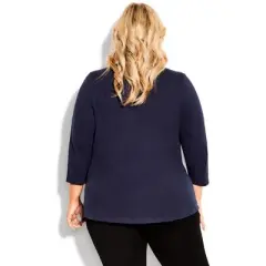 Women's Plus Size Notch Neck 3/4 Sleeve Plain Tee - navy | AVENUE