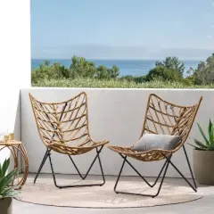 Christopher Knight Home 2pc Byson Wicker Outdoor Patio Accent Chairs Light Brown/Black