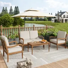 Christopher Knight Home Pendry 4 Piece Outdoor Acacia Wood Chat Set with Water Resistant Cushions