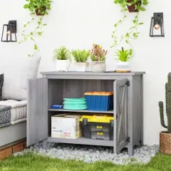 Outsunny Wood Outdoor Storage Cabinet, Compact Garden Shed Potting Shed with Shelf and Double Doors