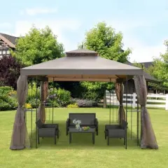 Outsunny Steel Outdoor Patio Gazebo Canopy with Removable Mesh Curtains, Display Shelves, & Steel Frame