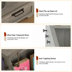 90cm Pet Feeder Station Cabinet, Flip-Top Dog Food Storage with 2 Raised Stainless Steel Bowls, Pet Toy Organizer for Large/Medium/Small Pets