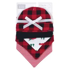 Hudson Baby Infant Boy Cotton Bib and Caps Set 5pk, Christmas Tree, One Size