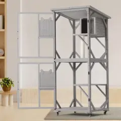 KWPZQEB Large Cat House Outdoor Catio Cat Enclosures with Wheels & 2 Doors, 70.9" Kitty House with Upgraded Resting Box Waterproof Roof, Gray