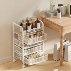Makeup Organizer with 4 Drawers, Skincare Storage, Floor Skincare Organizers with Wheels