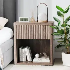 Night Stand Set of 2 With Fluted Drawer Storage End Table, Mid Century Wood Night Stands, Large Modern Farmhouse Nightstand for Bedroom Office